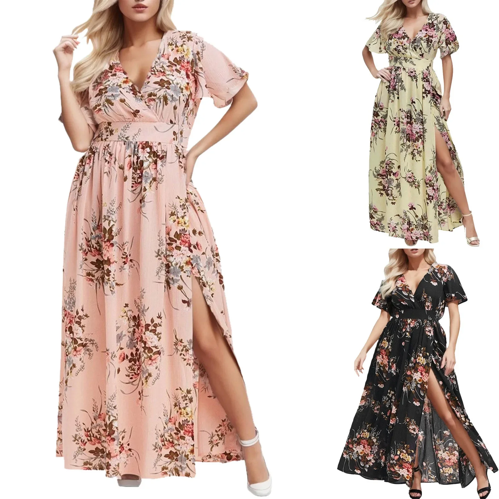 

2023 Plus Size 3XL 4XL 5XL Women Dress Floral Chiffon Flower Dress Loose Bohemian Beach Summer Dresses Urban Gypsy Ropa Vestidos