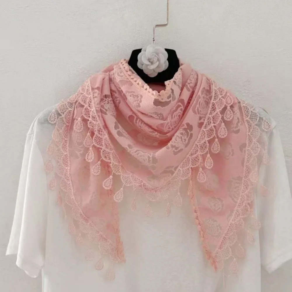 

Fashion Vintage Lace Flower Hair Scarf Shawl Thin Cute Sweet Headscarf Shawl Bohemian Chic Style Bandanas for Women Photography
