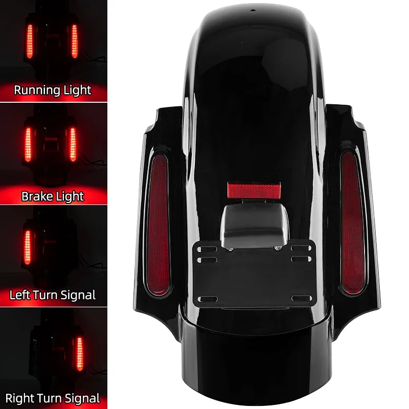 Motorcycle Mudguards LED Rear Fender System Extension Fascia Set For Harley Touring Road King Electra Glide 2009-2013