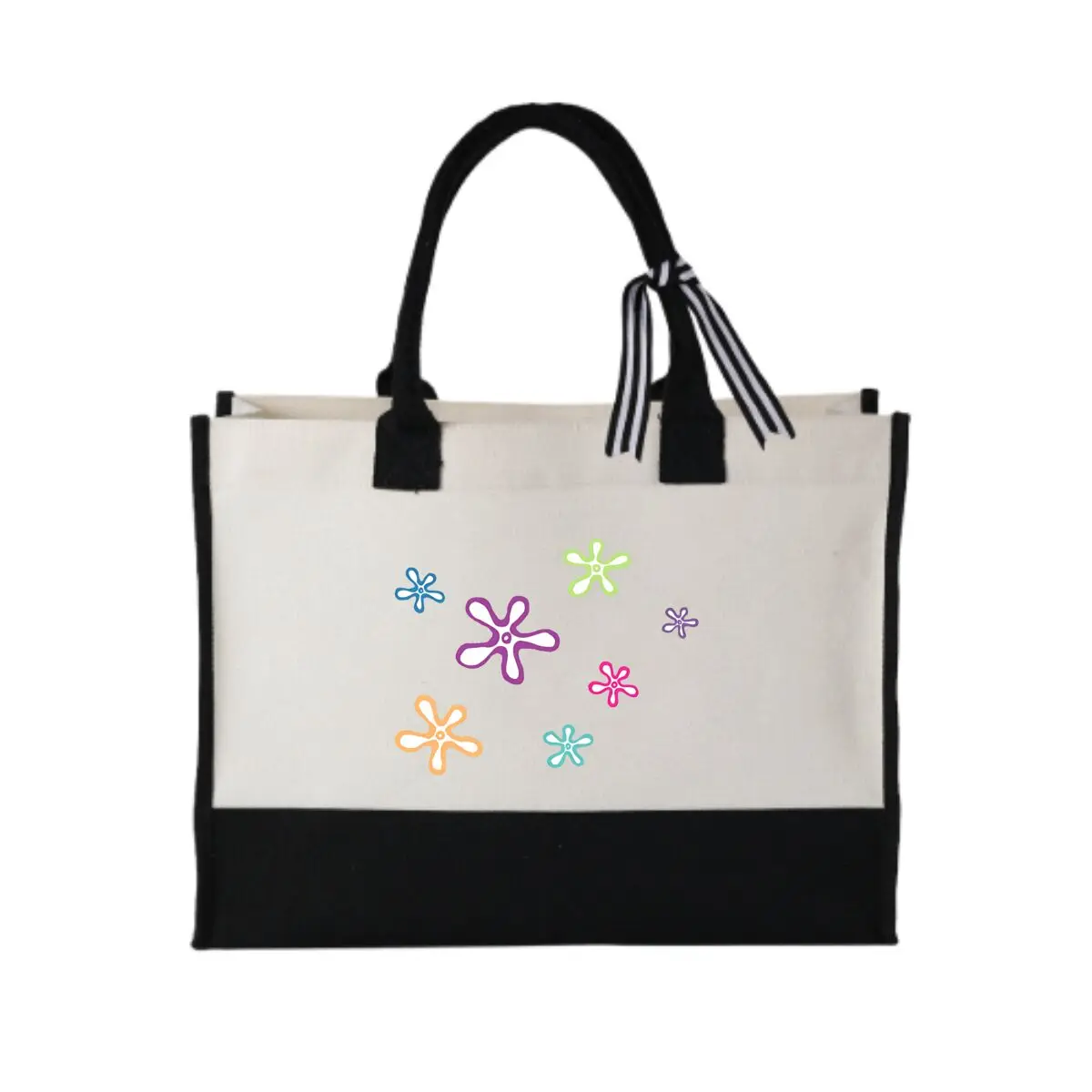 

Colorful Flower Doodles Classic Patchwork Canvas Reusable Tote for Gift Wrapping