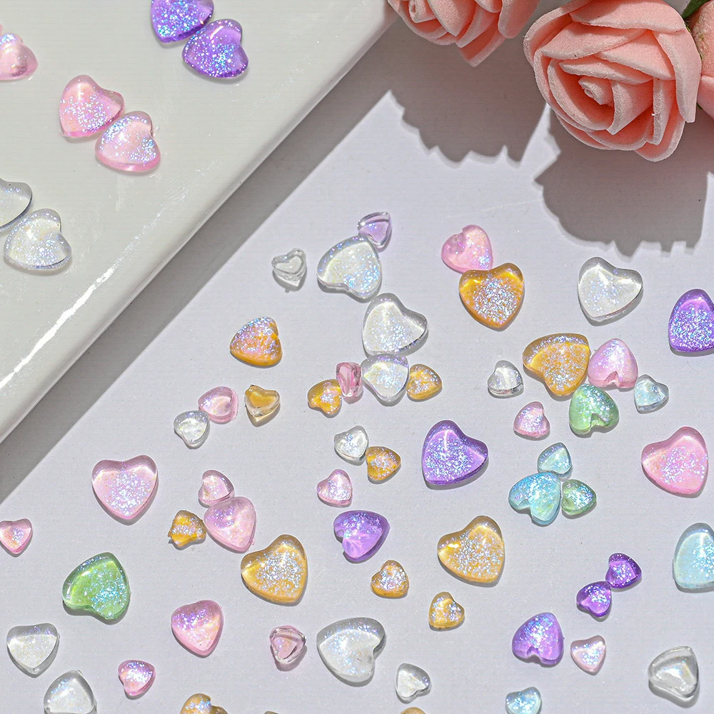 100pcs/bag Aurora Love Heart Nail Charms 3/6/8mm 3D Nail Glitter Rhinestone Nails Parts Resin Flat Bottom Nail Crafting Jewelry*