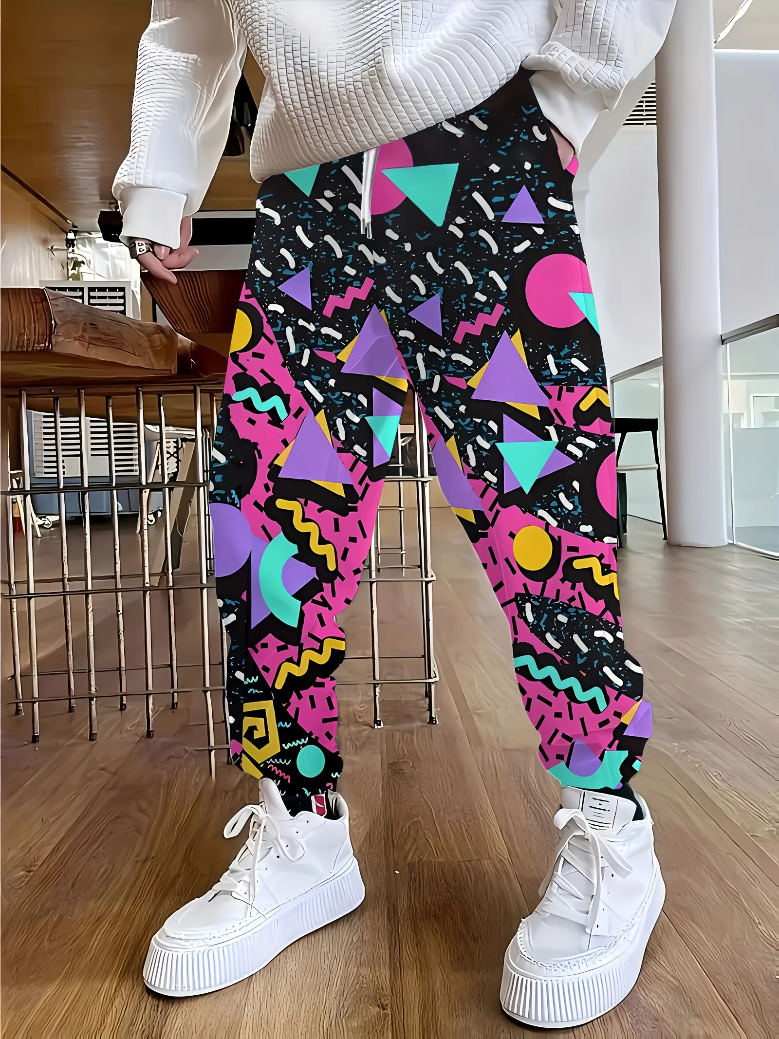 

3D Abstract Graffiti Pattern Street Pants Men's Side Pockets Elastic Drawstring Sweatpants Joggers Pants For Men Casual Trousers