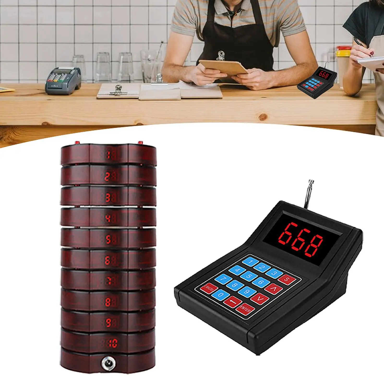 Restaurant Pager System 1 to 10 Pagers 3 Indication Modes Convenient Wireless Queue Calling System Guest Service Calling System