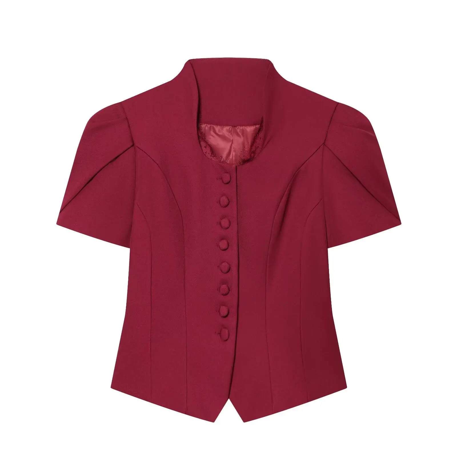 JNLEAOG Summer New Women's Fashion Matched Design Lace Splicing Short Sleeve Suit Polyester Regular Thickness Single Button
