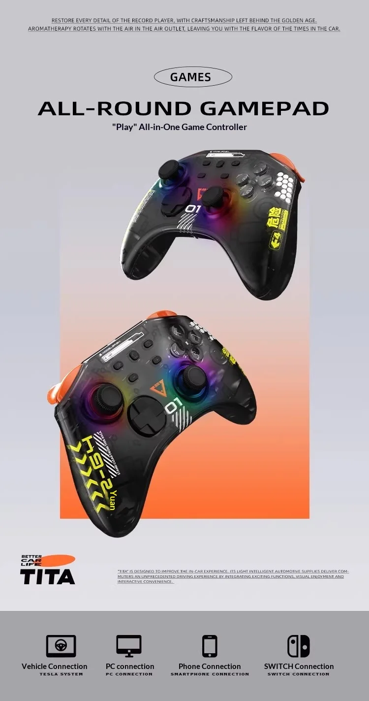 tita Play Game Handle Multi-Platform Connection Adjustable Lighting Wireless Gamepad Omnidirectional Rocker Mechanical Trigger