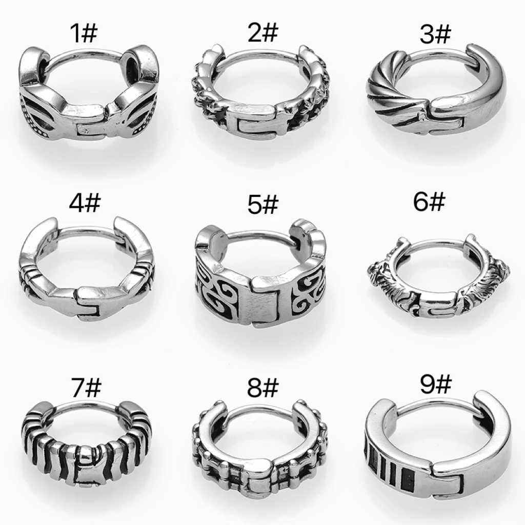 New Punk Earrings Fashion Piercing 316L Stainless Steel Casting Totem Twist Cross Hoop Ring Earrings