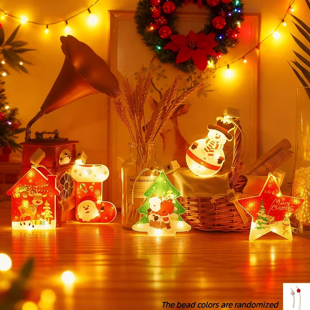 6pcs Christmas Tree Ornament LED String lights, Luminous Christmas Pendant Christmas Tree Hanging Tags for Xmas Tree Party Decor