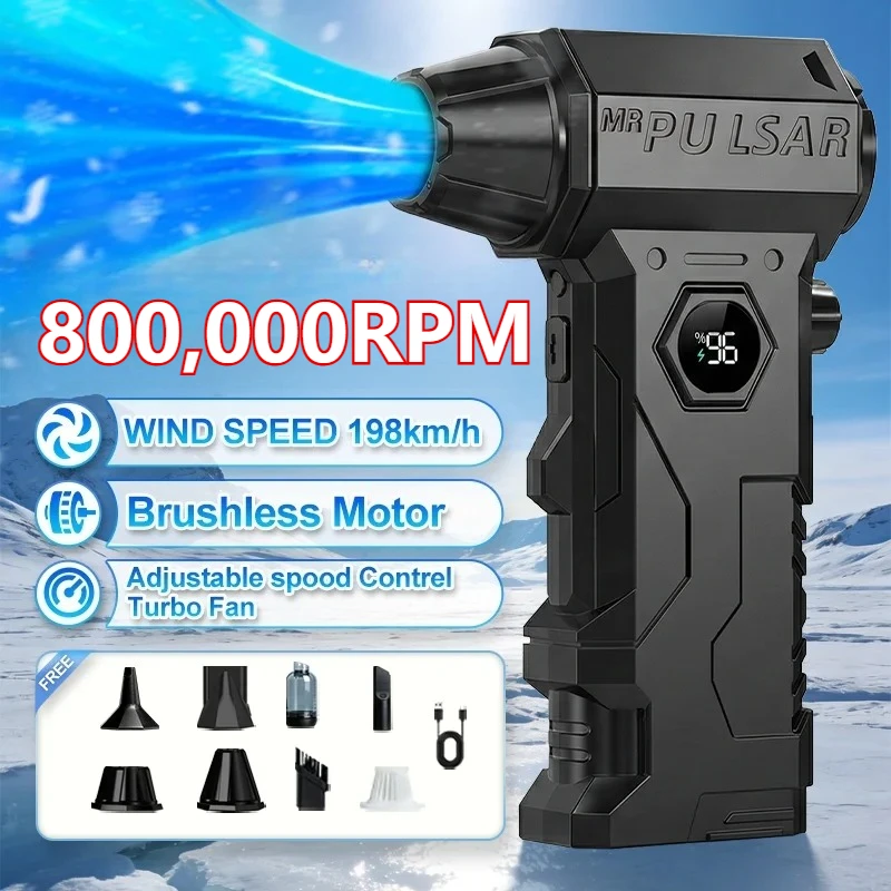 

Мощный воздуходув с бесщеточным двигателем 800000 об/мин, турбовентилятор, скорость ветра 198 км/ч, 6000 мАч, с LED-дисплеем, воздуходувка для удаления пыли.