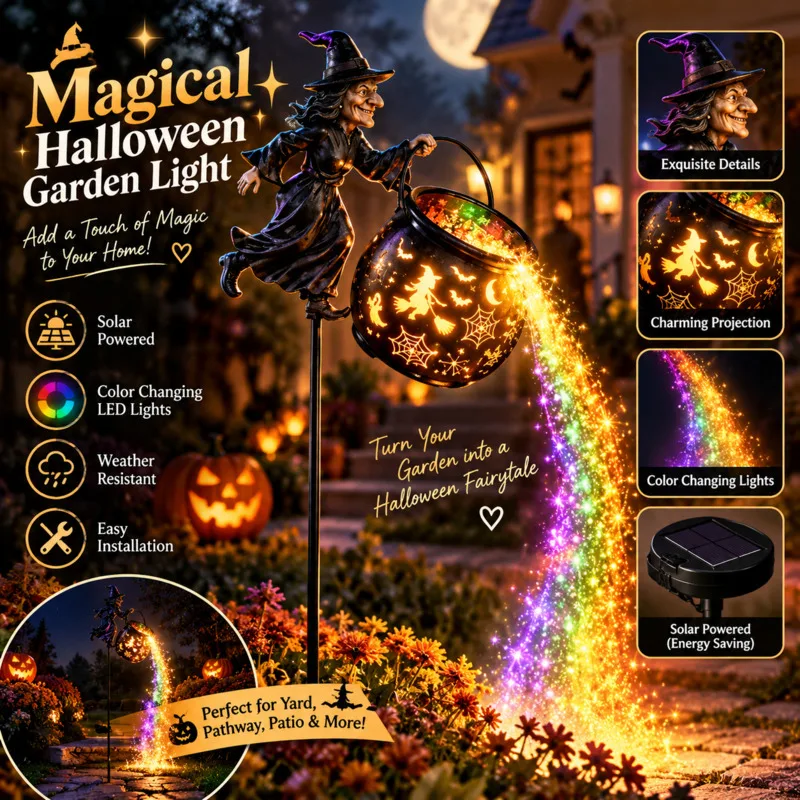Halloween Solar Garden Stake Light, Multi Color Glowing Pot Shape Outdoor Waterproof Lamp Garden Holiday Party Decoration Gift