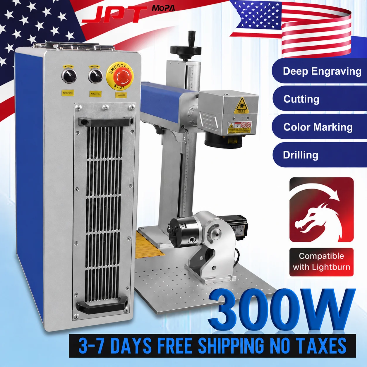

JPT Mopa Laser Marking Machine with Smoke Purifier Deep Laser Engraving Cutting for Metal Jewelry Laser Engraver 300W 200W 100W