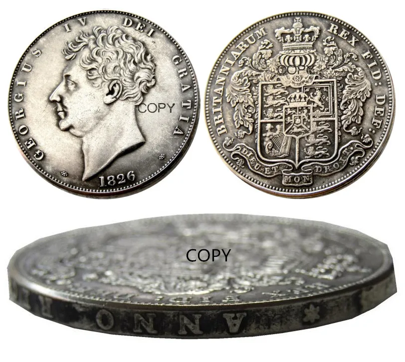 UF(37) بريطانيا العظمى جورج IV 1826 تاج واحد مطلي بالفضة نسخة عملة