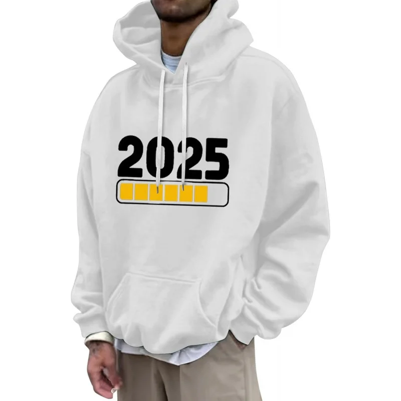 2025 Men's New Year Hoodie with Novel Pattern Printed Hoodie