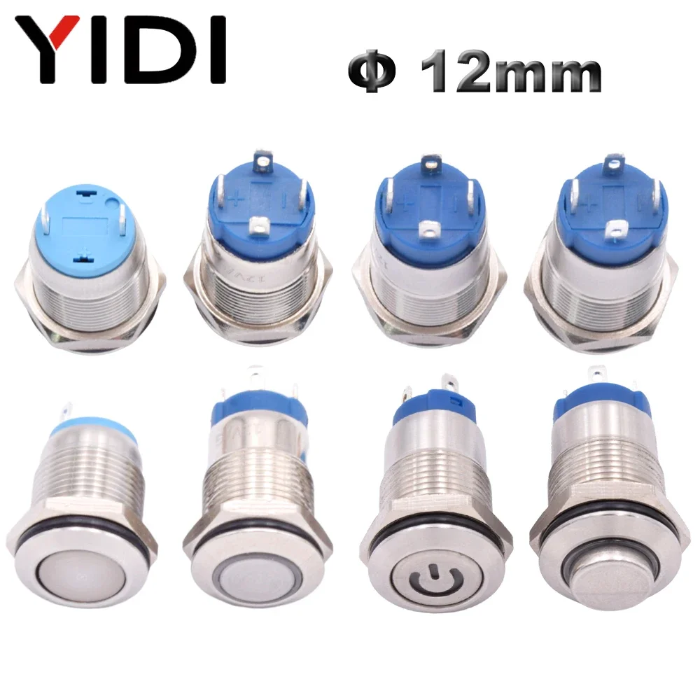 Customized 12mm Stainless Steel Metal Push Button Switch 1NO Momentary Latching Power Symbol ON OFF 12V 220V LED Push-button