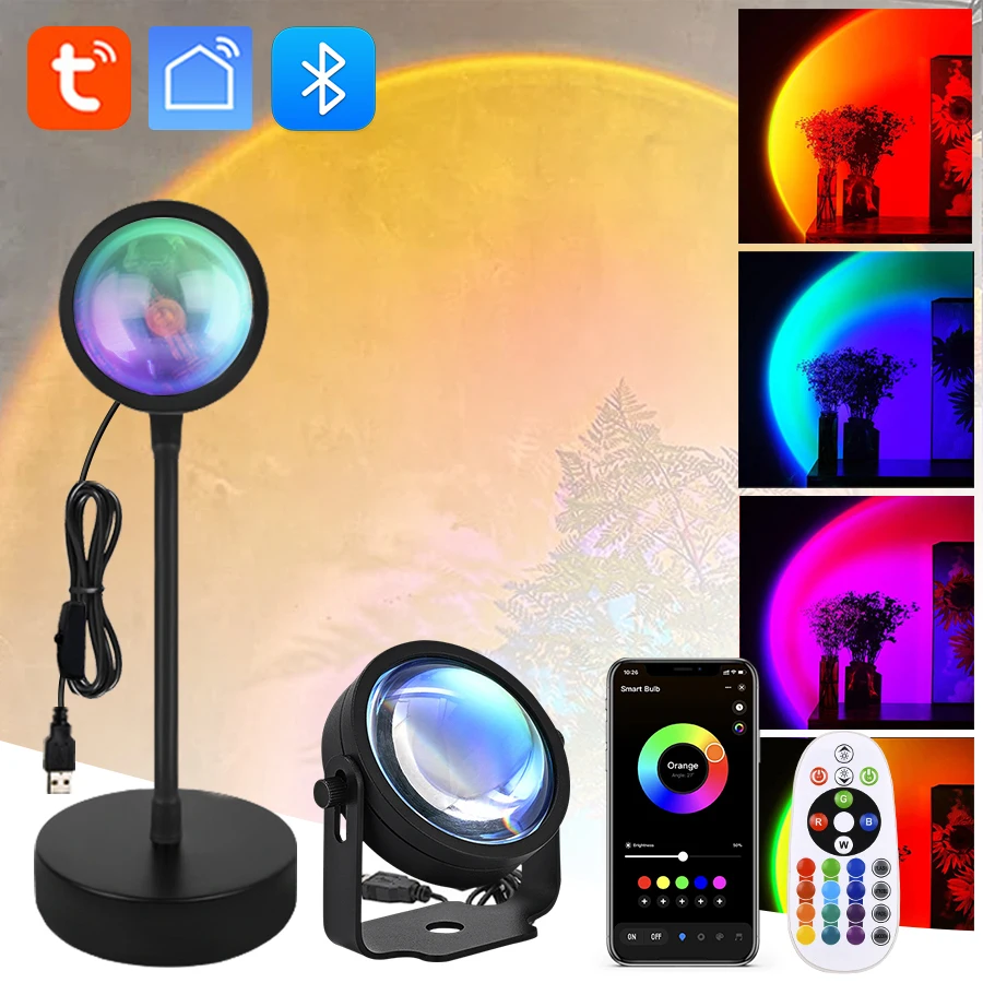 Rotatable Spotlight Sunset Projector Lamp LED Night Light RGB Tuya Smart Life App Remote Control Mood Light Party Photography