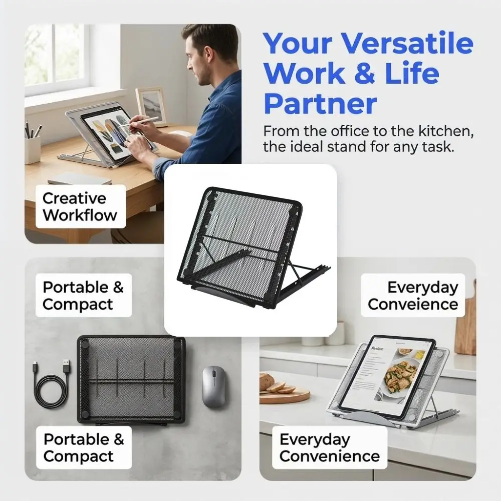6 Adjustable Height Metal Laptop Stand Portable Breathable Foldable Portable Stand Sturdy Multi-Angle Reading Rack Office Desk