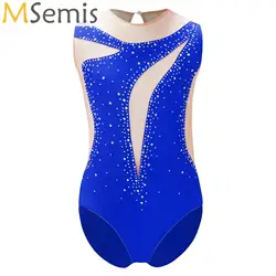 Children Rhythmic Gymnastics Bodysuit Jumpsuit for Girls Kids Sleeveless Shiny Skating Bodysuits Teens Ballet Dance Leotards