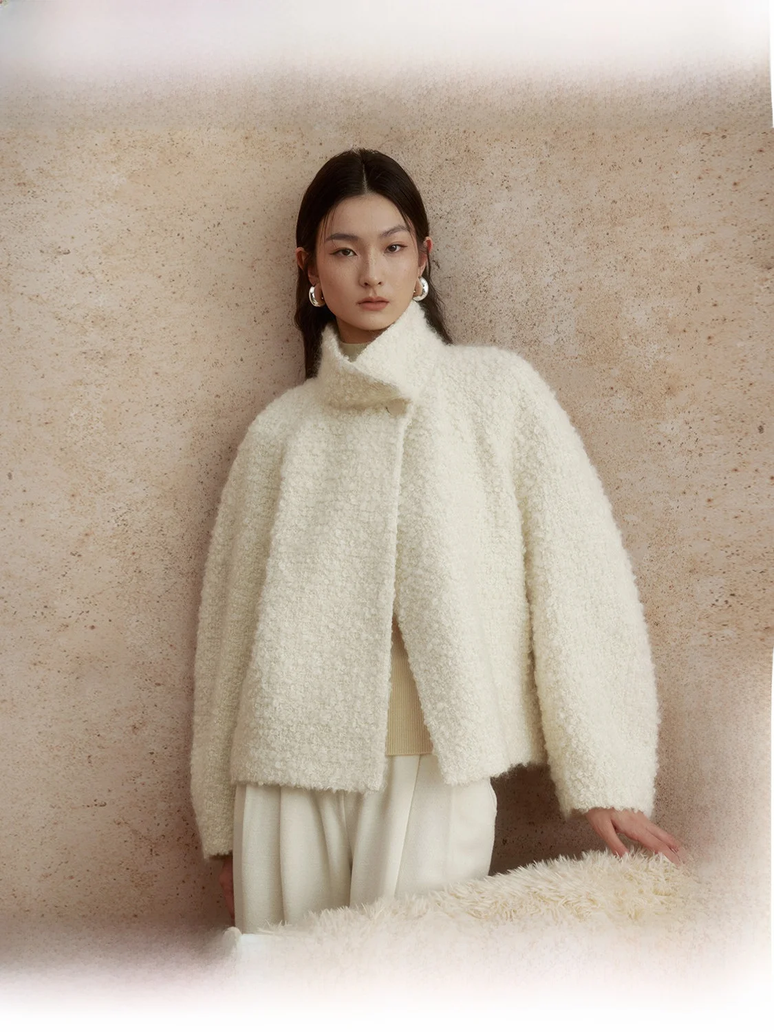 

Пальто ZhiZhi Casual Short Coat 2024: Теплая зимняя верхняя одежда с узором «гусиная лапка» из кашемира, прямого кроя, полиэстер, вискоза, нейлон