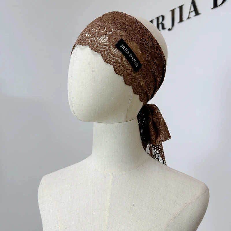 2025 Latin Dance Accessories Brown Lace Headband Elastic Hair Band Women Rumba Cha Cha Samba Latin Dance Wear Ornament DNV22433