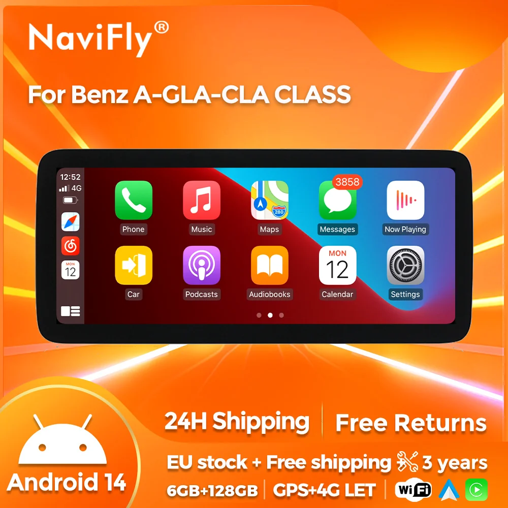 سيارة متعددة الوسائط لاسلكية لمرسيدس بنز ، راديو السيارة التلقائي ، الملاحة ، الكل في واحد ، أندرويد 14 ، فئة ، W176 ، GLA ، X156 ، CLA ، C117