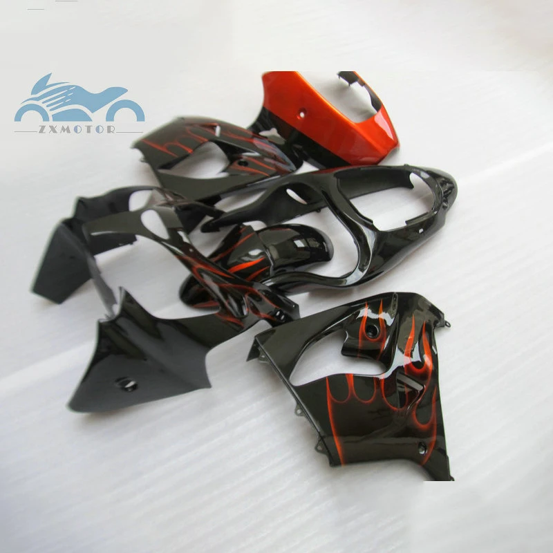 Full set fairing kits for KAWASAKI Ninja ZX9R 00 01 motorcycle sport fairings kit 2000 2001 ZX 9R orange flame ABS Plastic parts