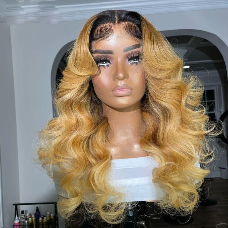 26Inch 180Density Soft Ombre Blonde Body Wave 5x5 Silk Base Preplucked Jewish Human BabyHair HD Lace Wig European Hair Glueless