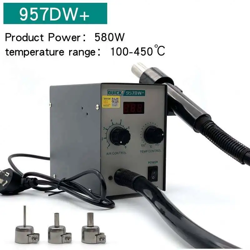 QUICK 100% Original Hot Air Gun 857dw+/957dw+ 220V Rework Soldering Station Thermal Blower Hot Gun SMD PCB Welding Repair Tool