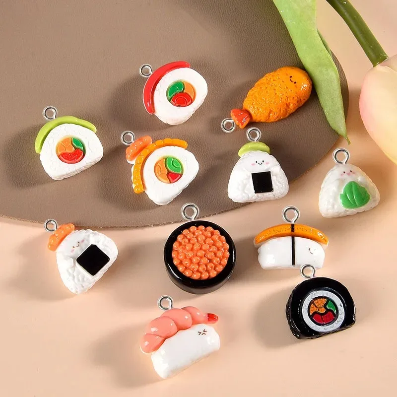 10 STKS Simulatie Glanzende Sushi Snacks Serie Plat Bedels Voor Oorbellen Armband DIY Sieraden Hangers Decoratie Accessoires