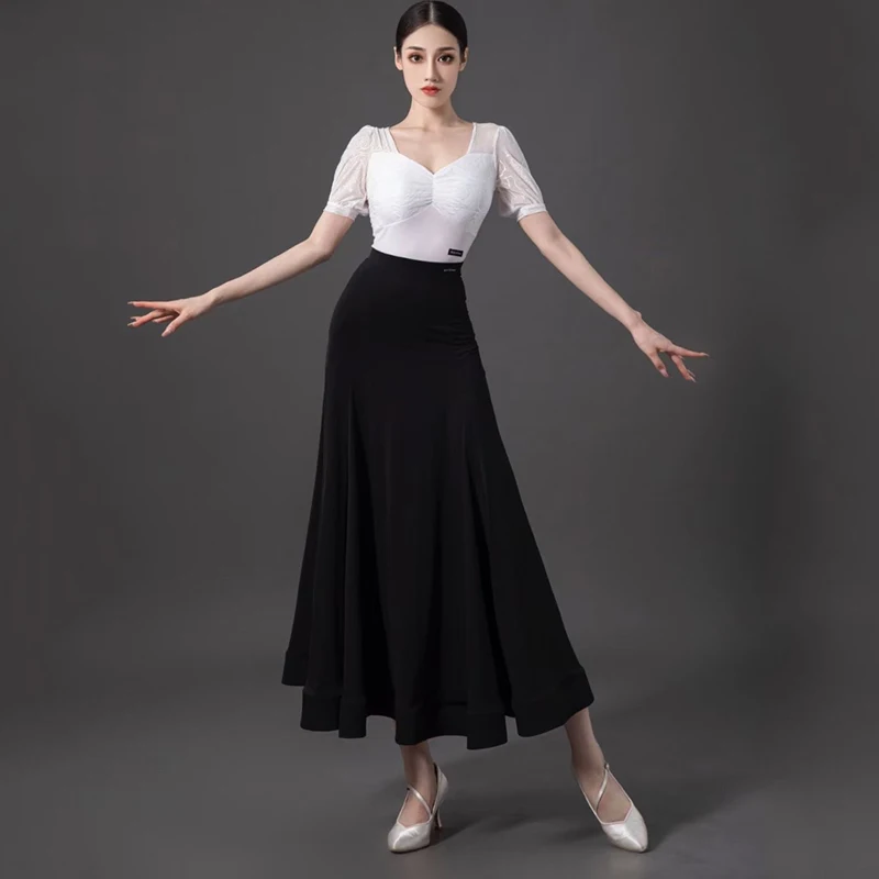 2023 Ballroom Dance Clothing For Women Modern Dance Top Fish Bone Half Skirt Split Set Waltz Latin Performance Dress DQS13644