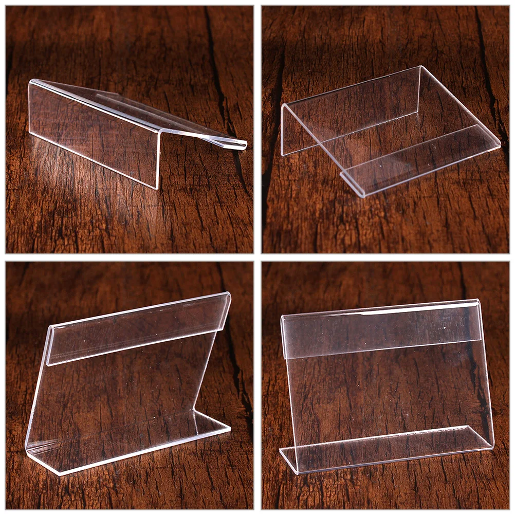 

10pcs Acrylic Tag L Shape Sign Holder Food Sign Holder Display Rack Stable Shelf Organizer 4x2cm Mini Food Note Stand