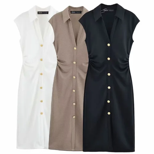 Imagen 2 del producto HXAO 2025 vestido de mujer Vestidos largos con volantes verano elegante blanco caqui vestido negro abotonada Vestidos ajustados Vestidos de noche elegantes