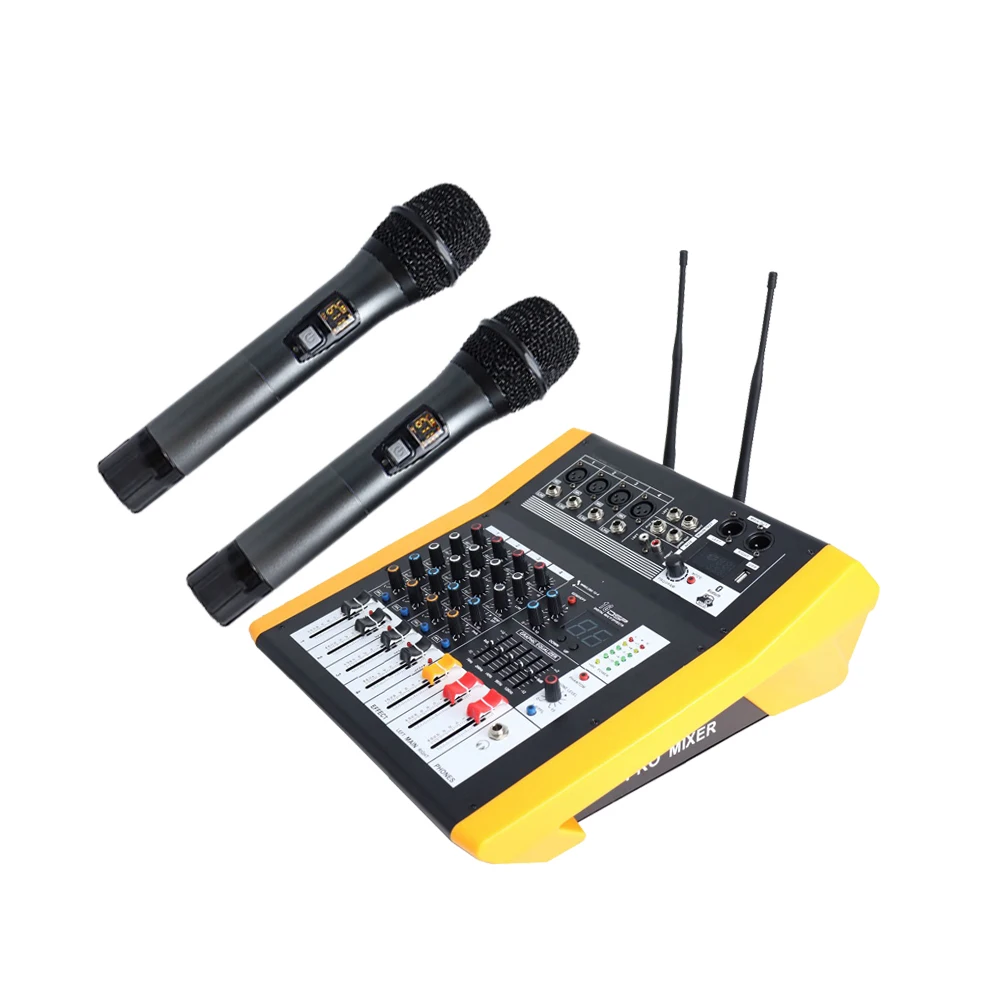 

Новый дизайн 250 Вт X 2 + 48 В Phantom Встроенный беспроводной микрофон MP3 Pro Power Mixer 1000 Вт