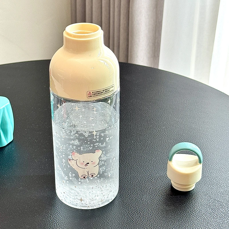 Kawaii Water Bottle With Handle Tumbler 570ml Cute Clear Tritan Ice Coffee Tea Juice School Travel Gym Portable Drinking Bottle