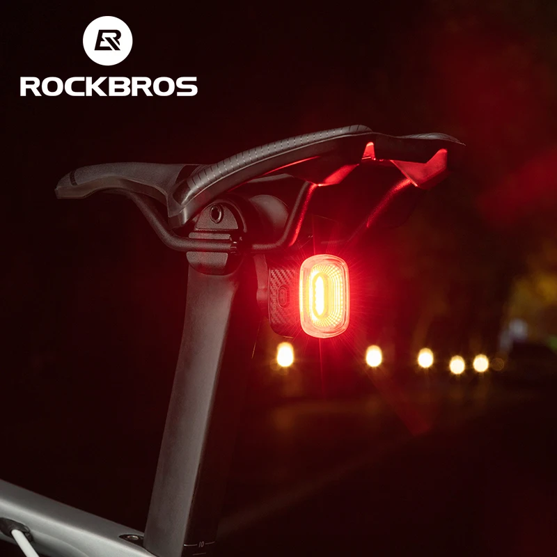 

ROCKBROS Smart Bicycle Brake Light IPx6 LED Taillight Type-C Bike Tail Rear Light Auto Stop Riding Warning Safety Cycling Light