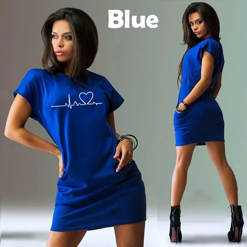 Women Round Neck Short Sleeve Dress Slim Fashion Solid Color Dress