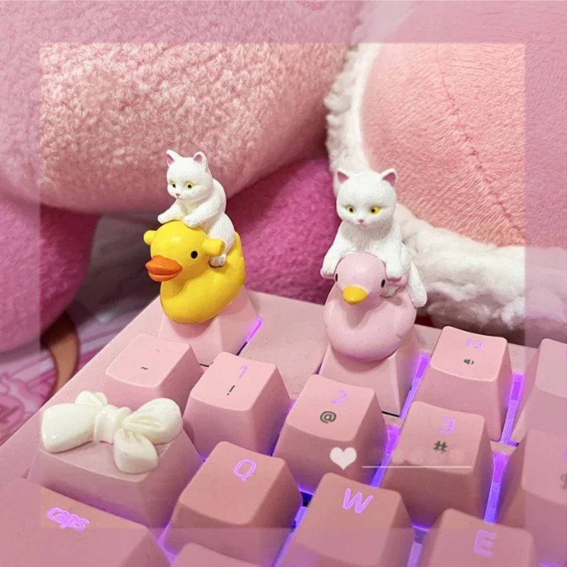 DIY Pink Cute Duck Cat Personality Mechanical Keyboard Keycap Stereo R4 ESC Cartoon Computer Button Keycap