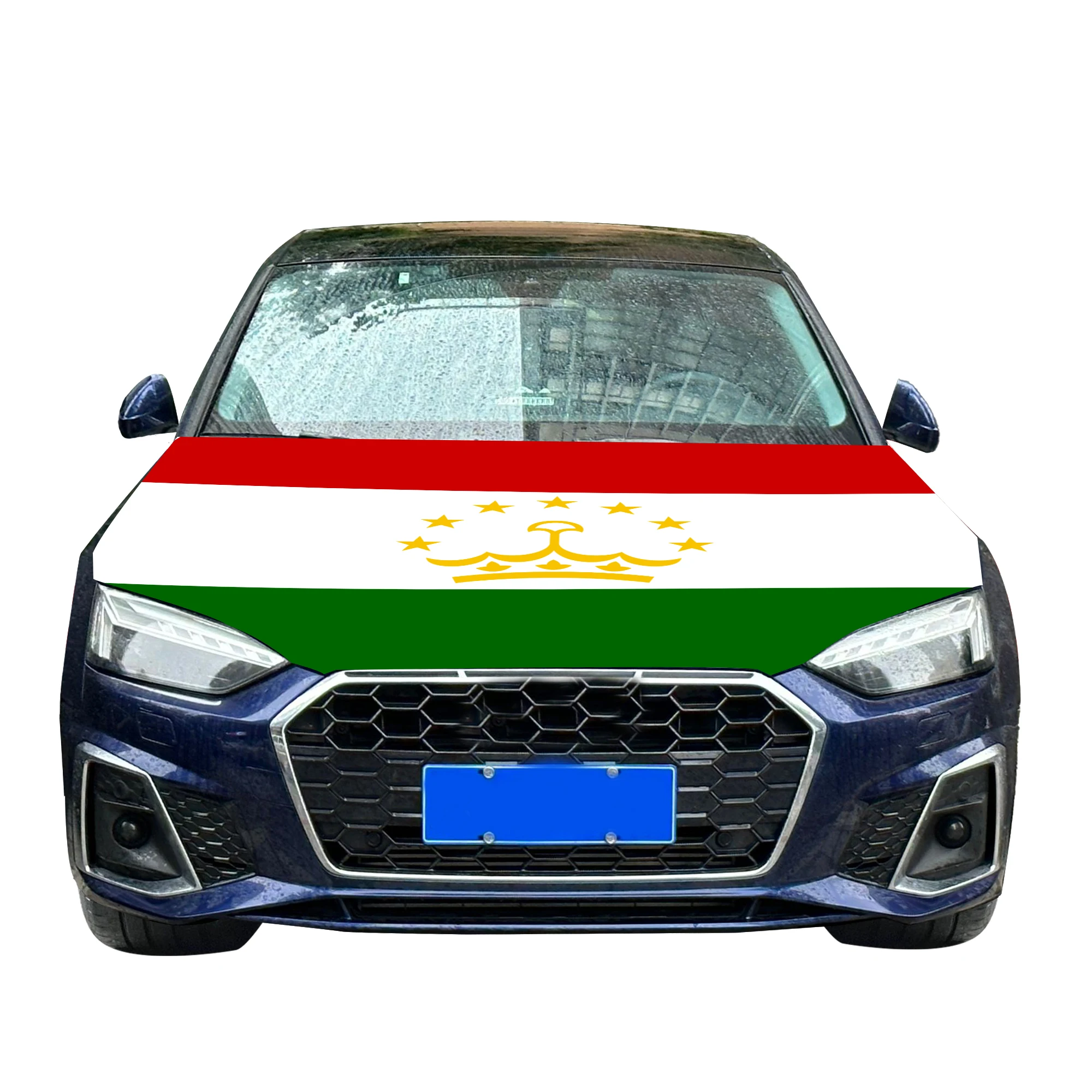 Tajikistan Car Hood Cover Flag  Universal Size Elastic Polyester 120x150cm for Car Decor