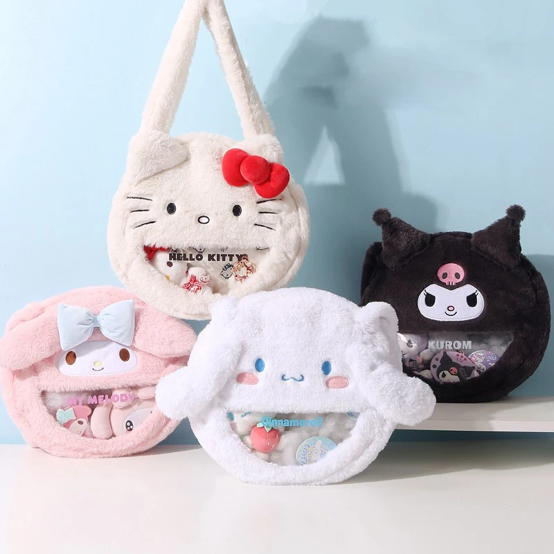 Kuromi Sanrios Crossbody Bag Velvet Shoulder Bag Cute Cinnamoroll Kawaii Cartoon Girly Heart My Melody Portable Large Capacity