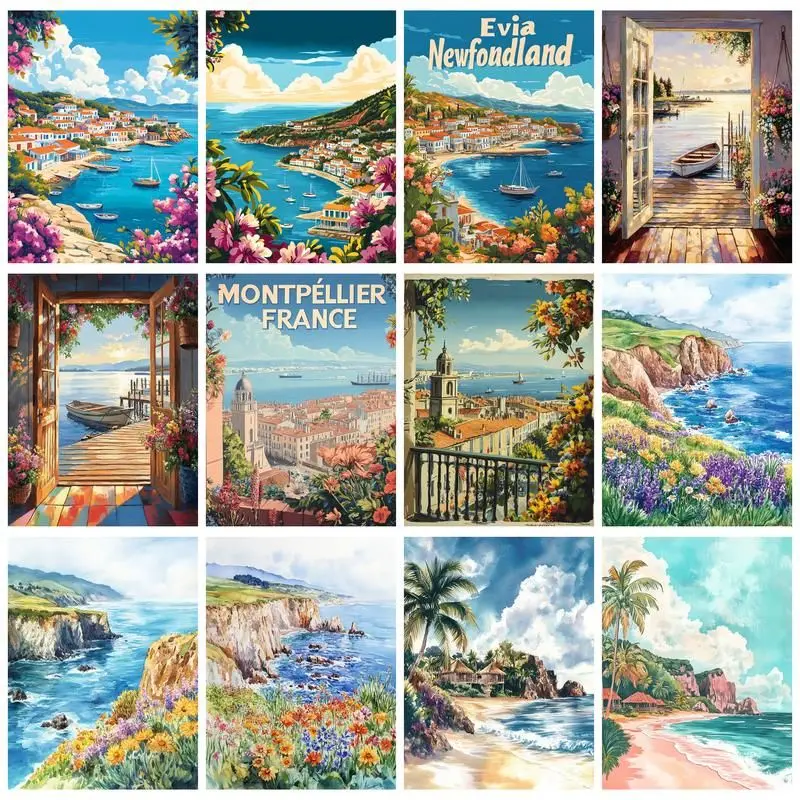 

CHENISTORY DIY Pictures By Number Sea Landscape Kits Home Decor Painting By Numbers Drawing On Canvas HandPainted Art Gift