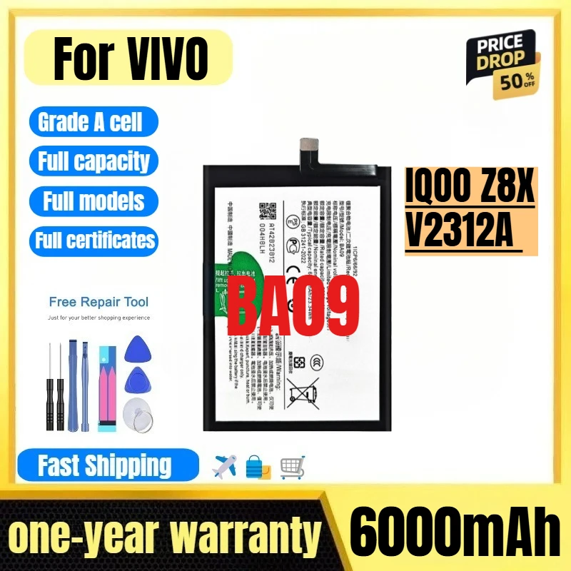 

BA09 for VIVO IQOO Z8X/V2312A Mobile Phone Battery 0 Cycle High Quality High Capacity Replacement Bateria Grade A Cell with Tool