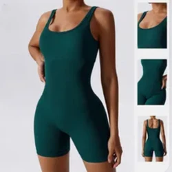 Women's Yoga Rompers One Piece Tummy Control Seamless Ribbed Jumpsuit Padded Sports Bra Workout Romper Fashion Fitness Sportwear