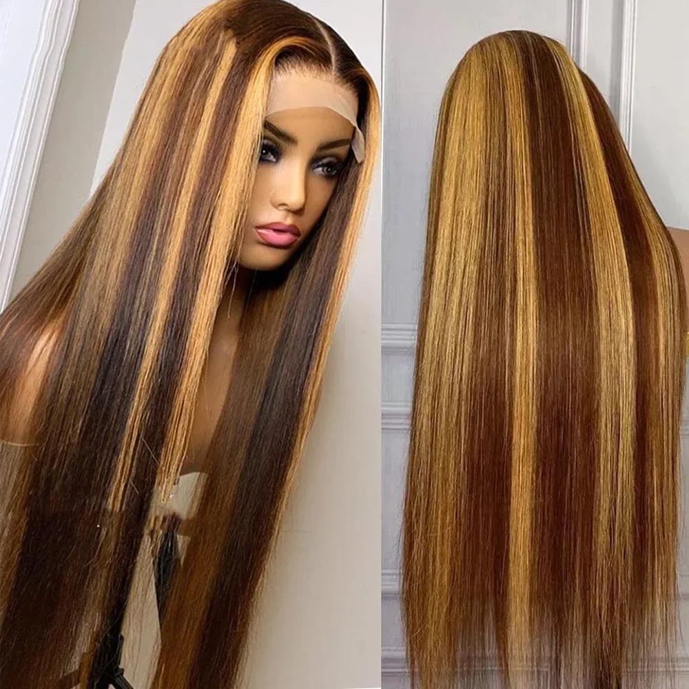 Highlight Ombre Lace Front Wig, 13x4 Straight, Honey Blonde, HD, Human Hair, P4, 27, Pre Plucked, 180% Density