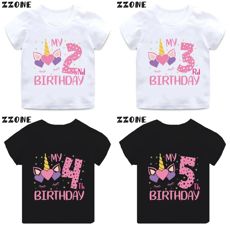 

My 1 2 3 4 5 6 7 8 9 Th Years Birthday Unicorn Print Cute Girls Clothes Summer Short Sleeve Kids T Shirt Baby Boys T-Shirts