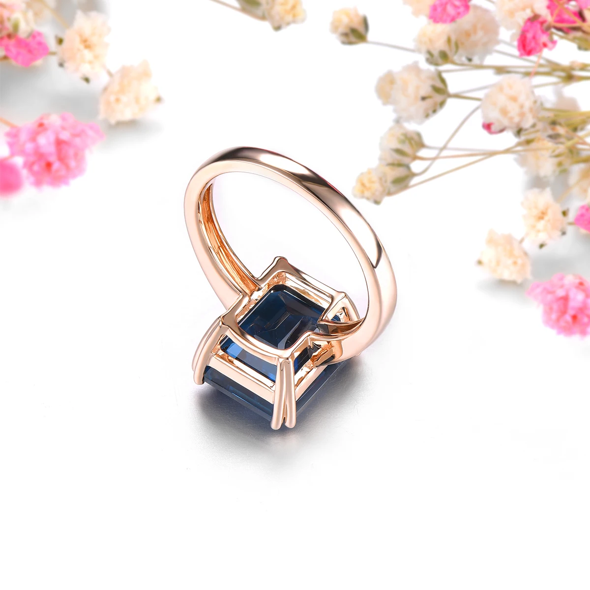 Lohaspie Natural London Blue Topaz Real 9K Rose Gold Ring 6.9 Carats Genuine Gemstone Classic Style Fine Jewelrys Women Gifts