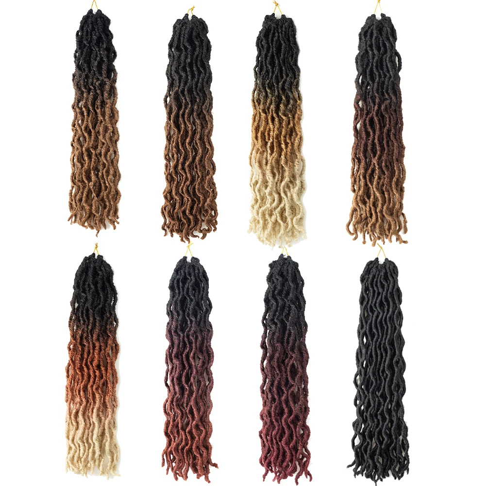 Göttin Faux Locs Häkeln Haar 18 "wellige Zigeuner Locs Ombre Soft Locs Häkeln Haar afrikanische Wurzeln synthetische Flechten Haar verlängerungen