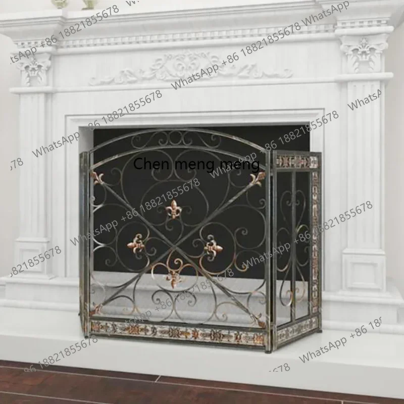 New arrive Living room European fireplace screen fire bar embedded with mesh wrought iron partition hollow decorative frame