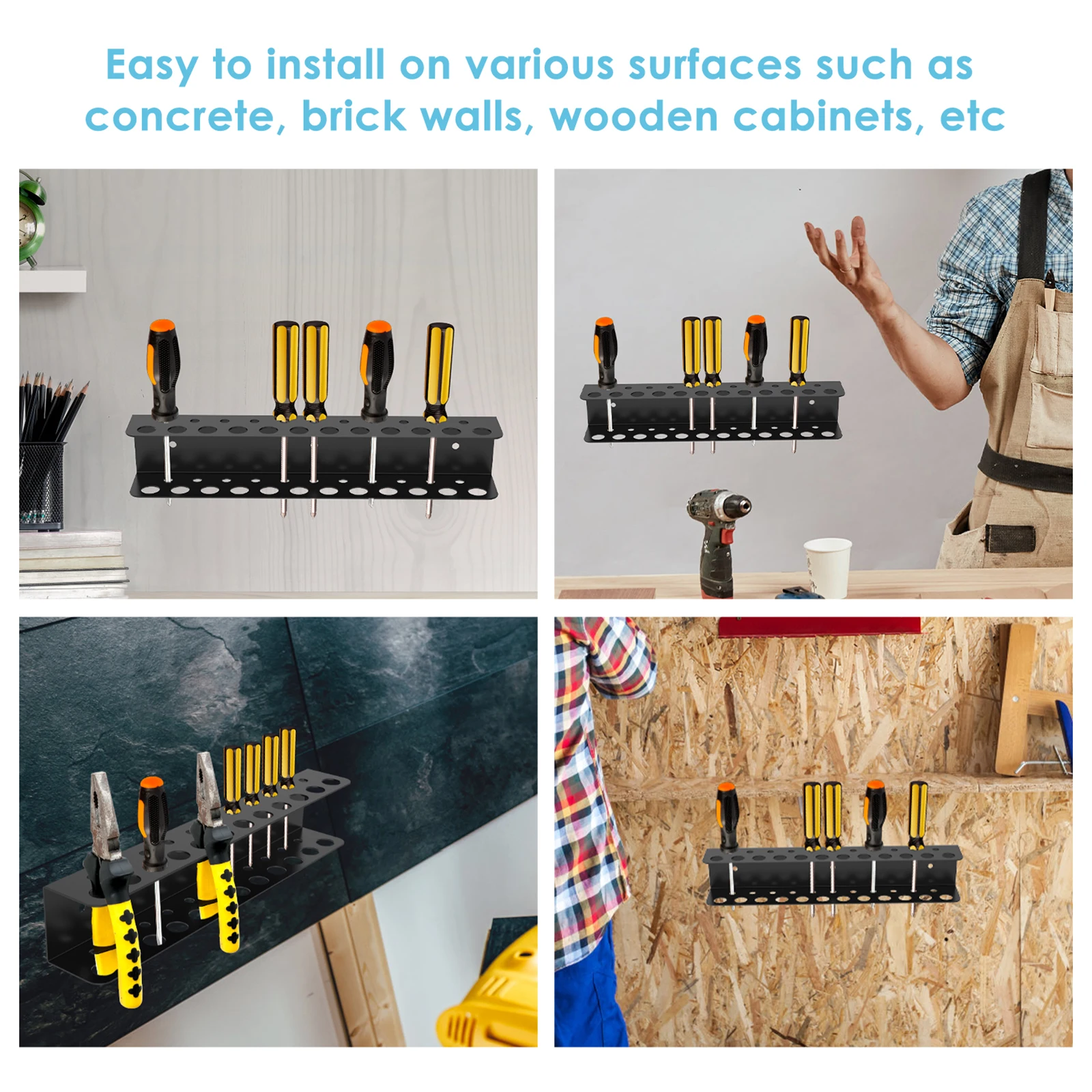 4/23 Holes Screwdriver Organizer Wall Mounted Screwdriver and Pliers Holder Iron Screwdriver Rack Space Saving Stand For Garage