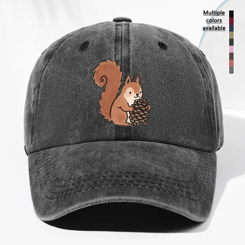 Men' & Women' Squirrel Print Vintage Washed Baseball Cap - Adjustable Trucker Hat with Squirrel, Lightweight Suitable for All Se