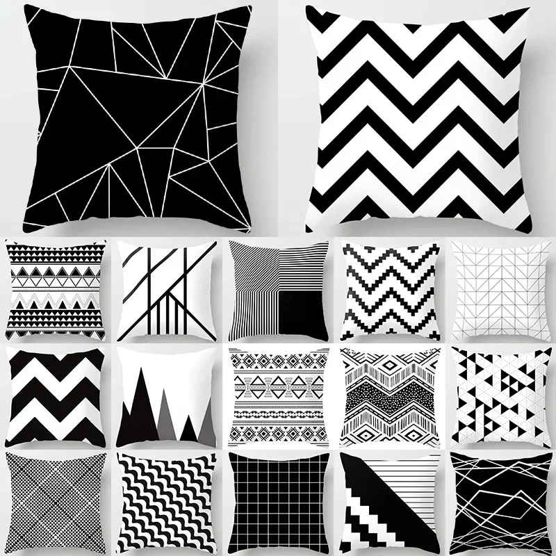 

Black White Geometric Polyester Cushion Cover Throw Pillow Living Room Car Home Decoration Sofa Bed Decorative Pillowcase 40525