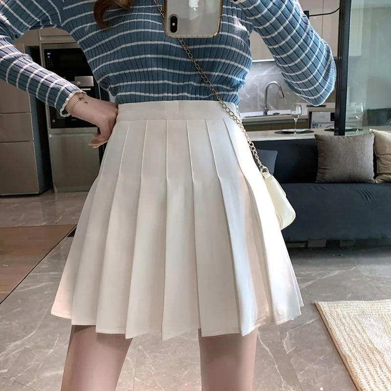 

High Appearance Level Clothing Large Size Skirt Fat MM High Waist A Word Skirt Black Waist Lean Anti-naked Female Pleated Skirt