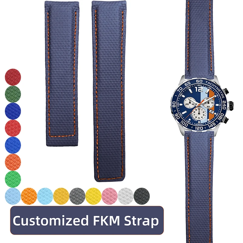 ‌ Custom 19/20/21/22/24mm Fluoroelastomer Watch Strap for TAG Heuer Carrera/Aquaracer/Monaco/F1/Heritage Folding Clasp ‌bands